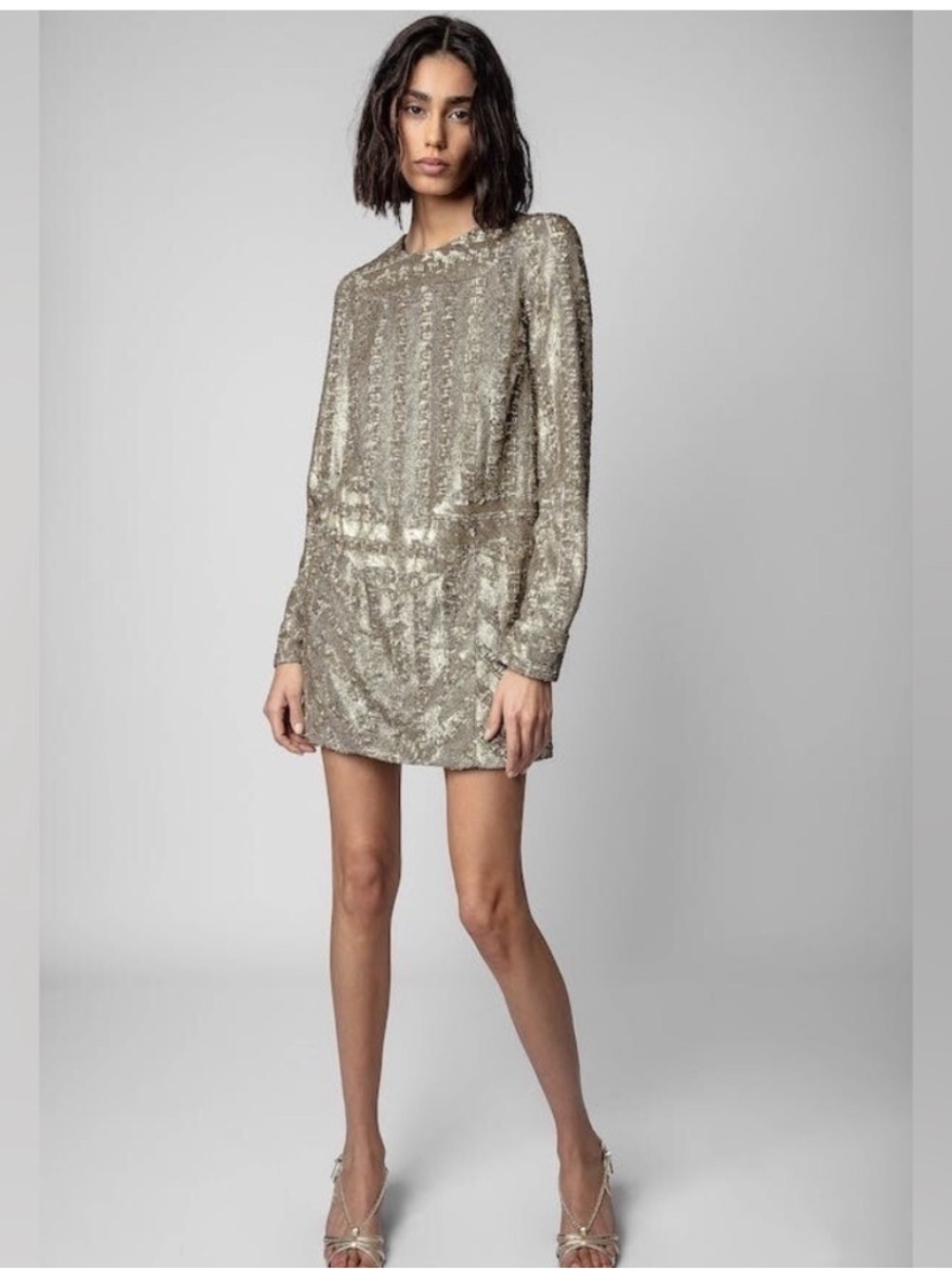 Zadig & Voltaire Gold Sequin Long-Sleeve Mini Dress